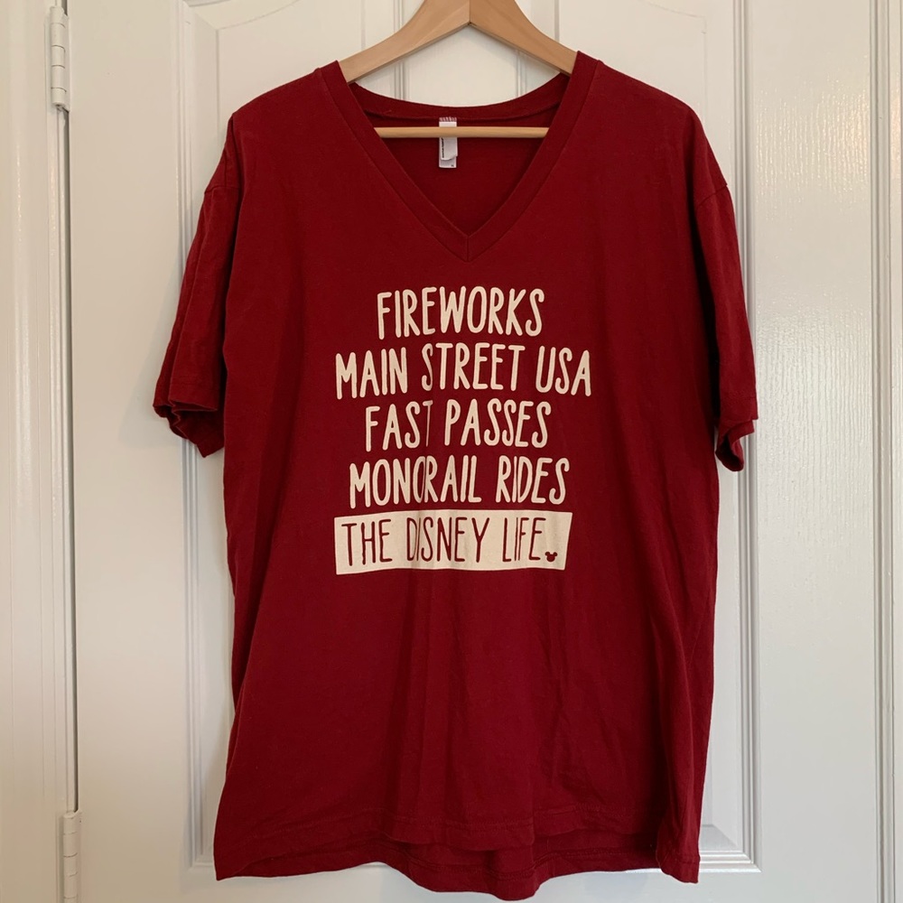 The Disney Life Cranberry V-Neck tee